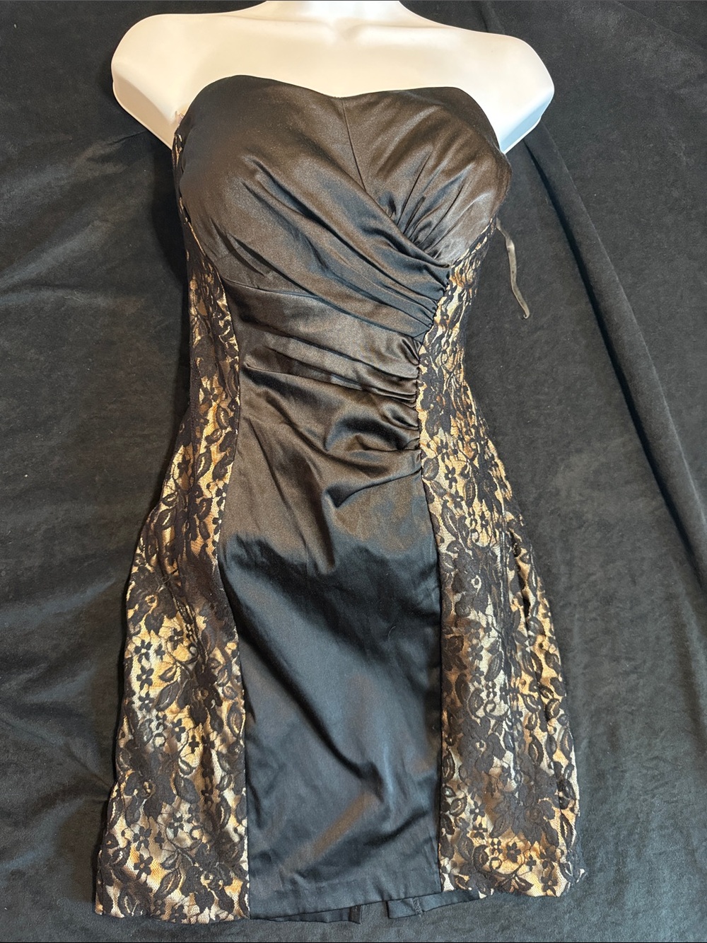 Sequin Hearts Black Strapless Lace-Panel Cocktail Dress